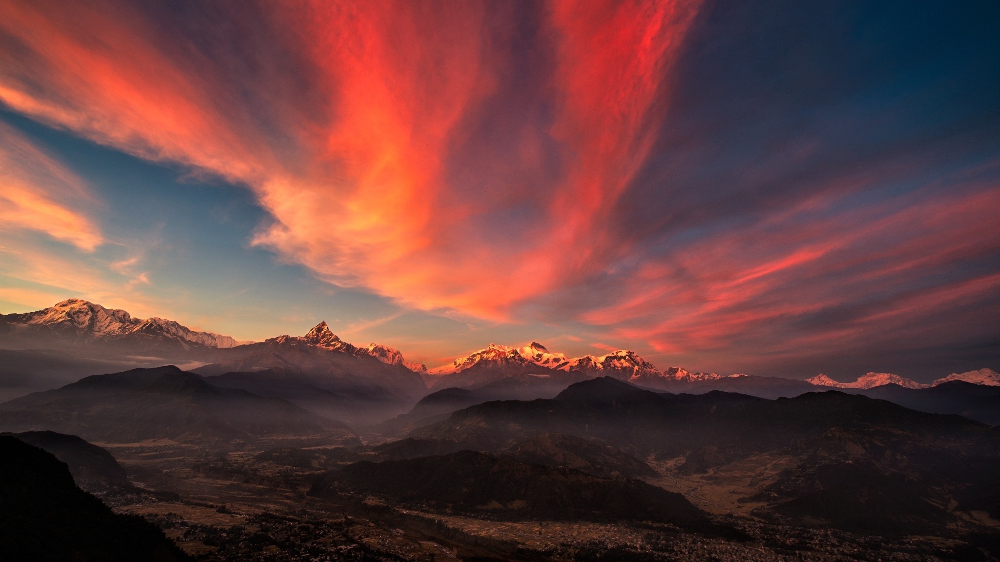 Sunrise Valley Tibet Mountains 2048 x 1152 Download Close