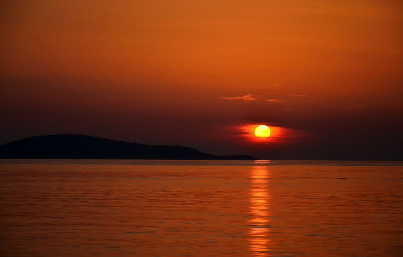 Wallpaper Fireball Twilight Sea Ocean Sunset Seascape Island
