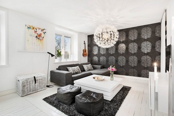 Living Wallpaper Black Silver Tree Vauxhall And White Decor