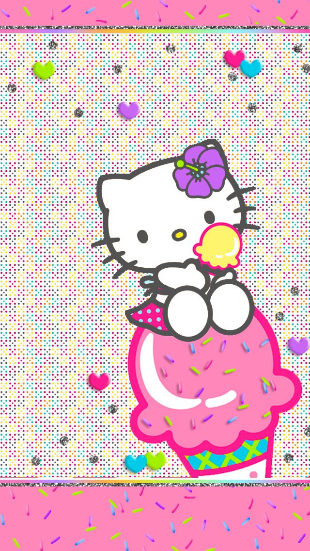 Cute Hello Kitty Ice Cream Sprinkles Silver Glitter Heart