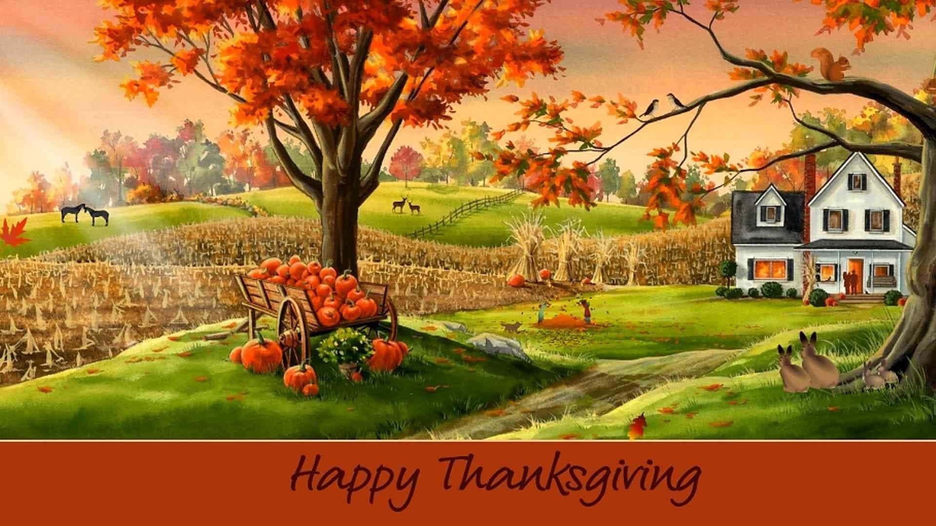 Beautiful Thanksgiving Village Picture Wallpaper