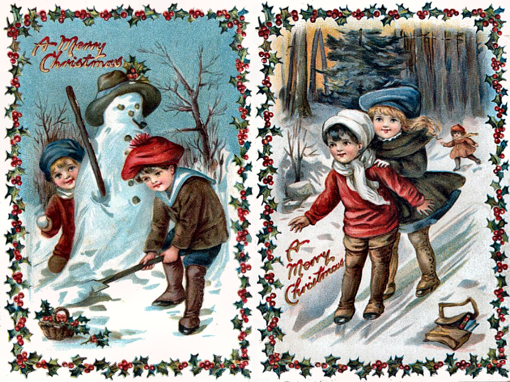 Victorian Children At Christmas Wallpaper