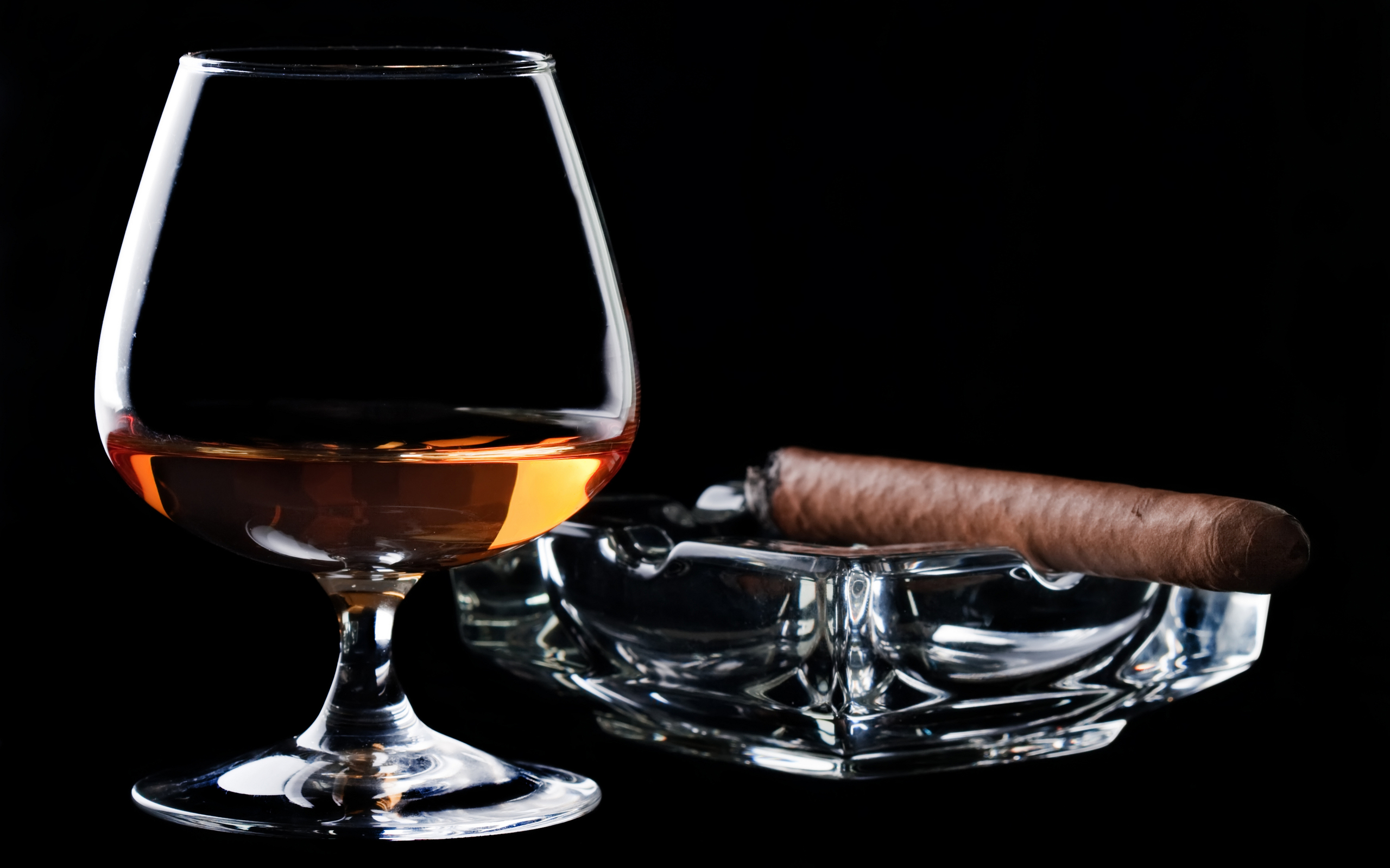 Brandy Glass And Cigar On Ashtray Widescreen Wallpaper Wide