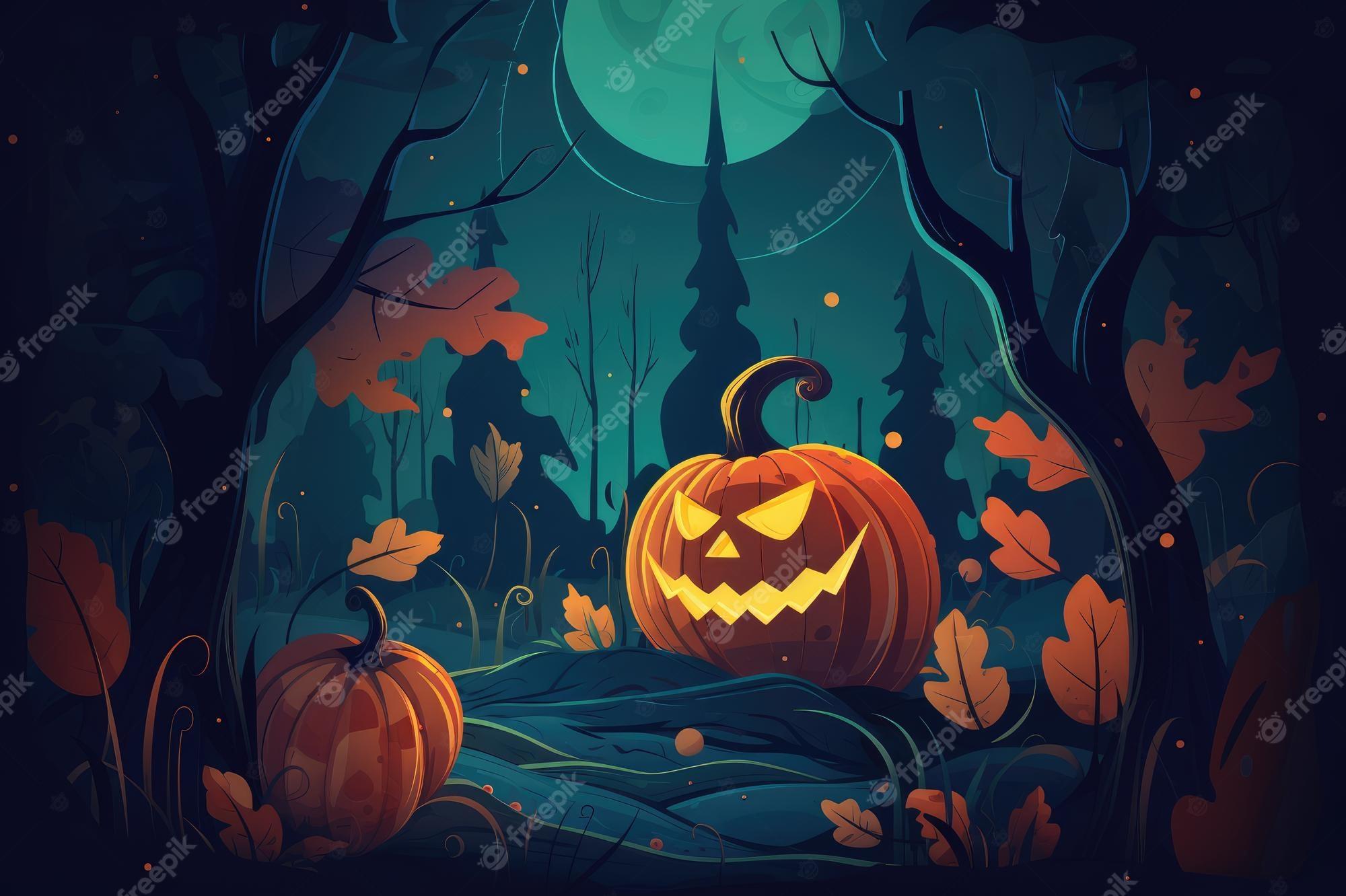 Premium Photo A Halloween Illustration Of Pumpkin In Dark