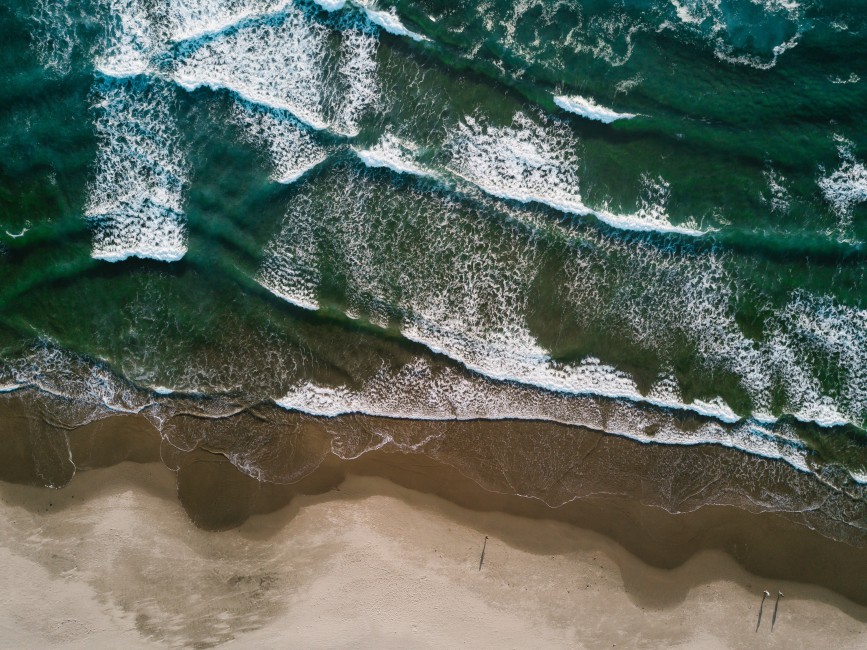 Ocean Aerial Surf Waves Shore Sand Foam Stock Photos