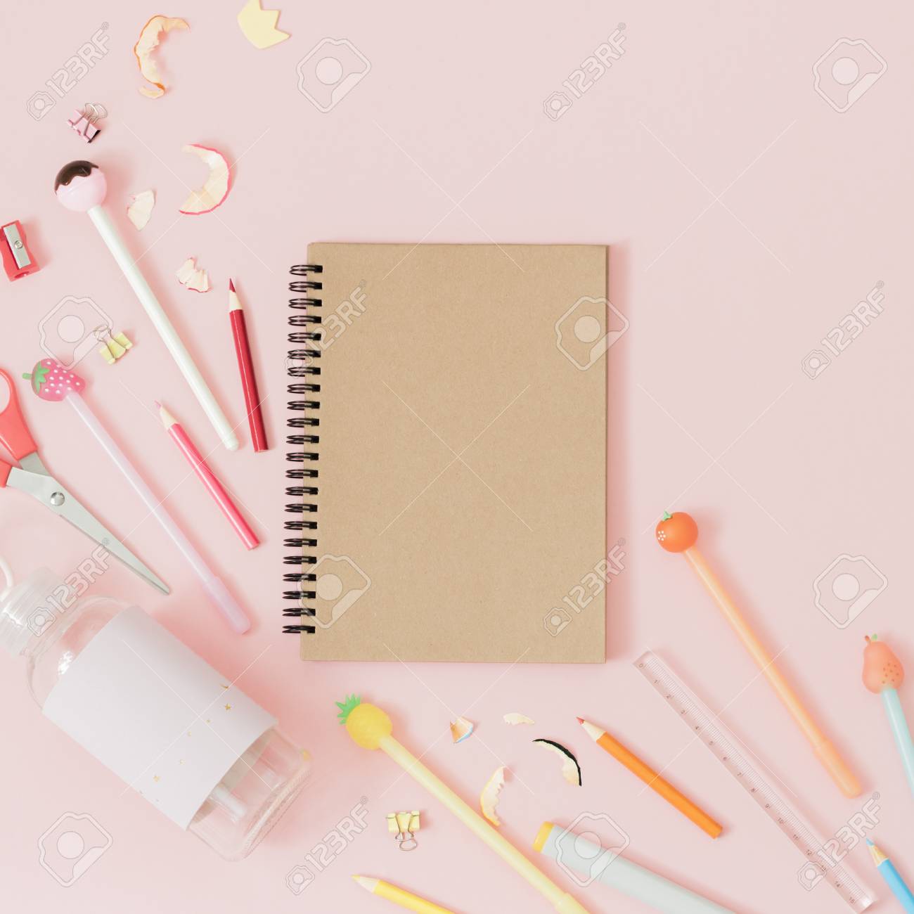 Colorful Stationery On Pastel Pink Background School Concept