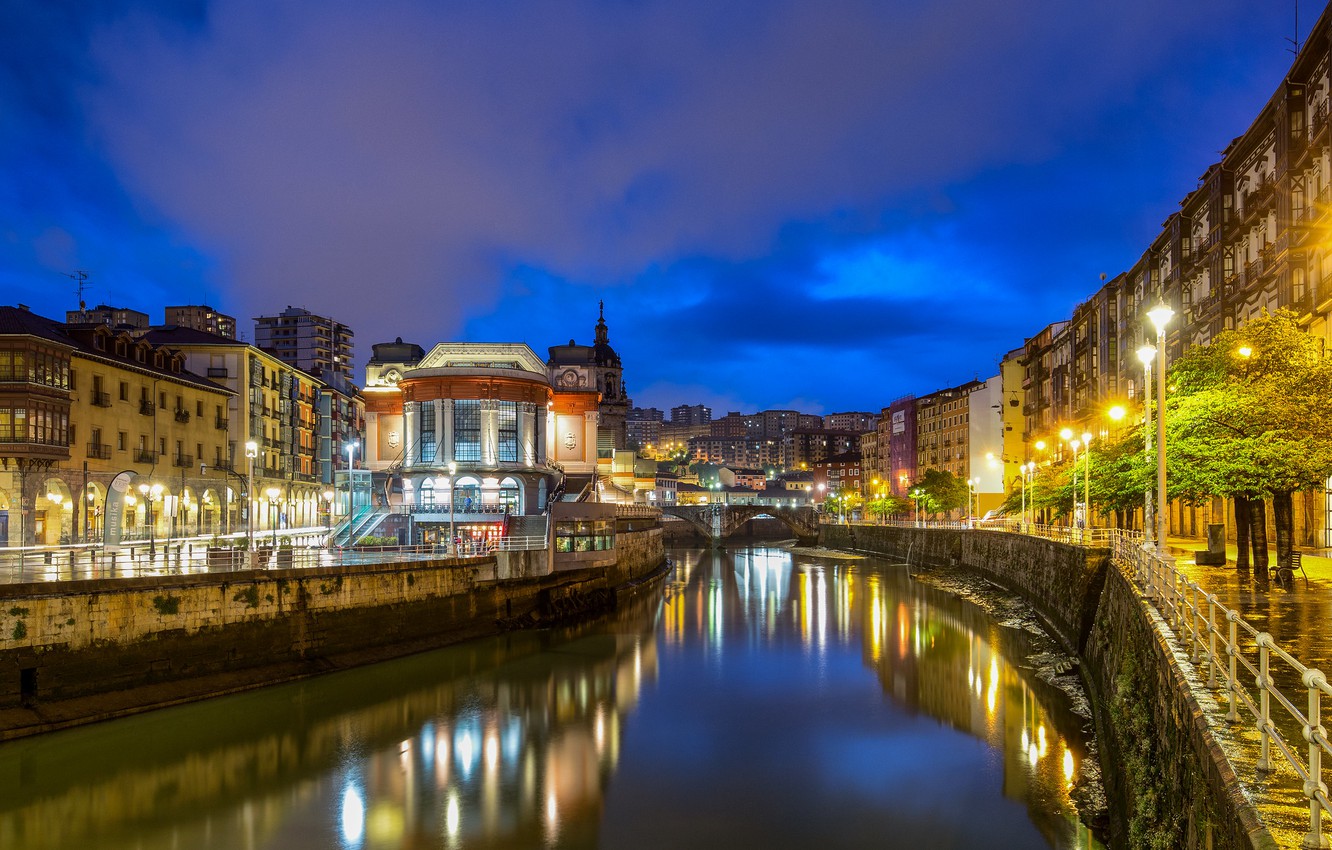 Wallpaper Lights The Evening Spain Bilbao Image For Desktop