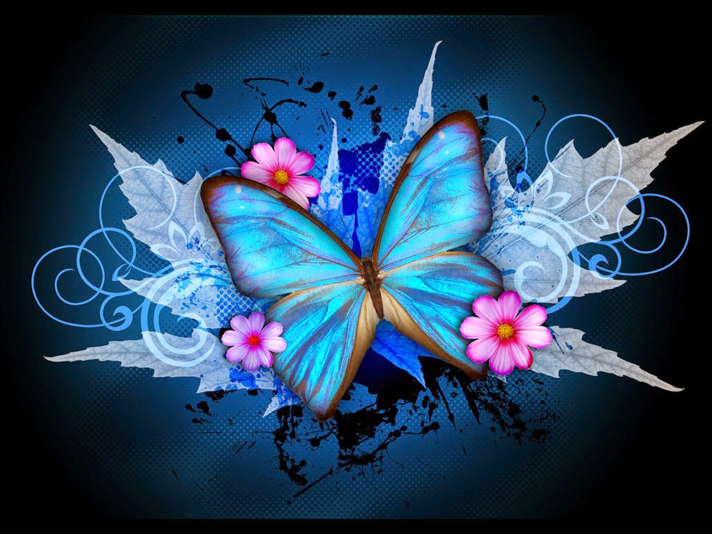 Blue Butterfly Designs Art Wallpaper For Desktop Background