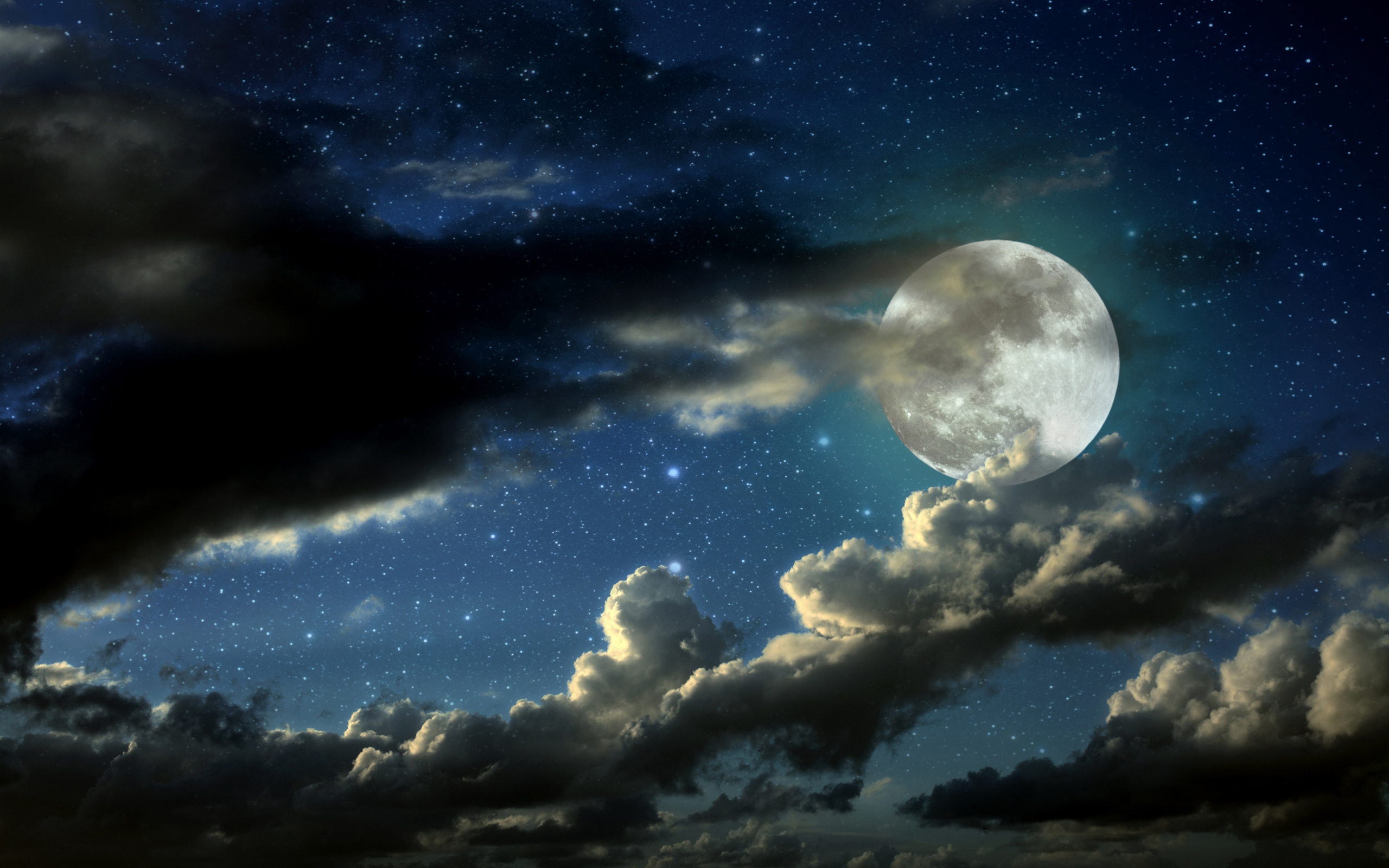 Nature HD Wallpaper Night Sky Moon Stars Clouds