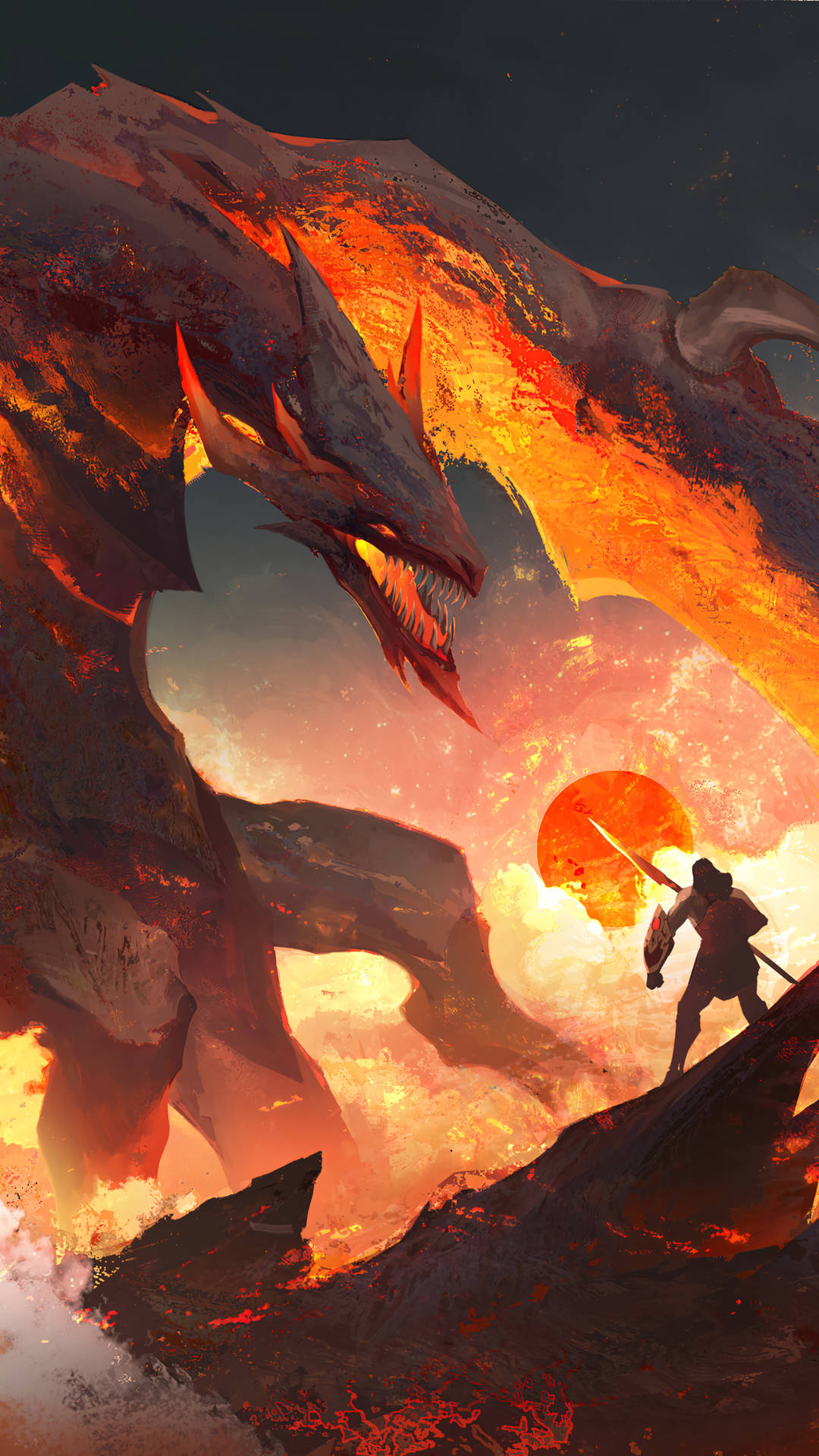 Lava Dragon Against Man 3mcpury1m0iz4z0p Wallpaper