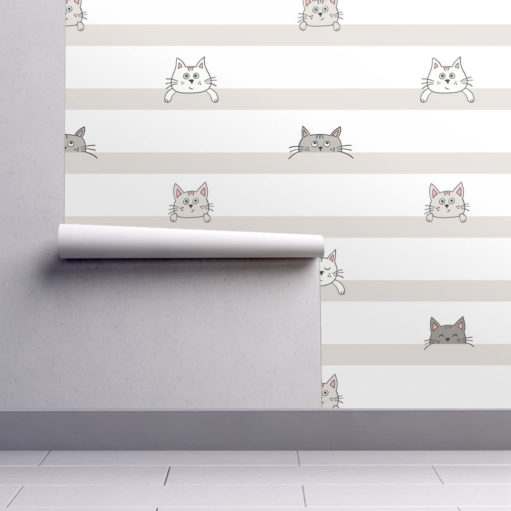 Kitten Stripes Wallpaper Peekaboo Kittens By Vivdesign