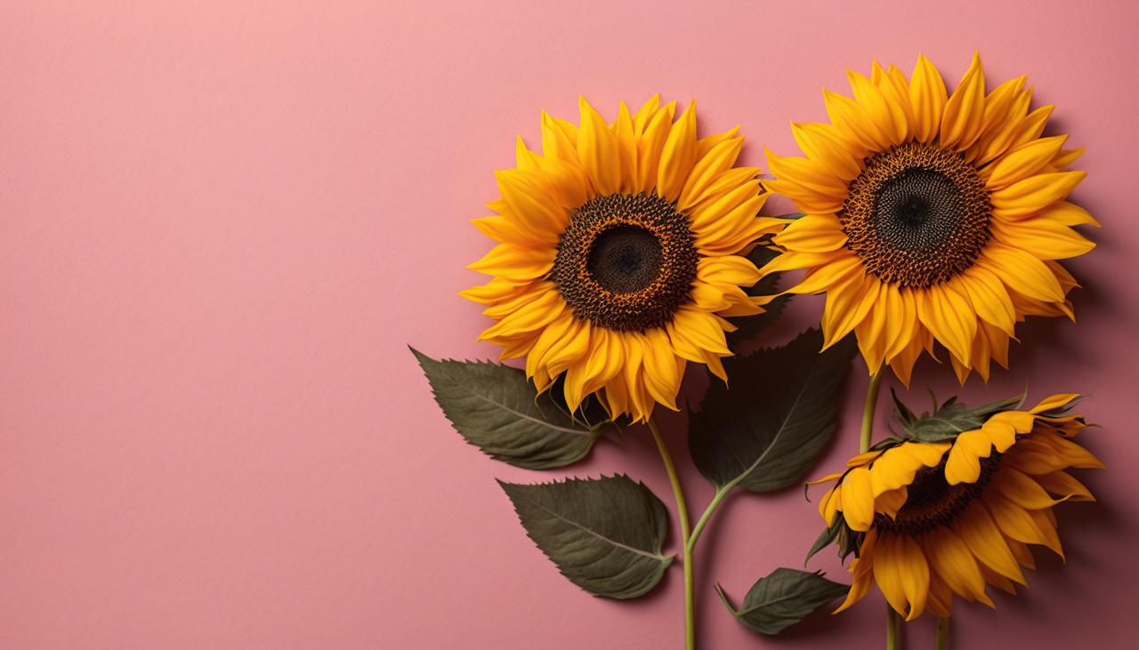 🔥 Free Download Sunflowers On A Pink Background Copy Space Top Vie By ...