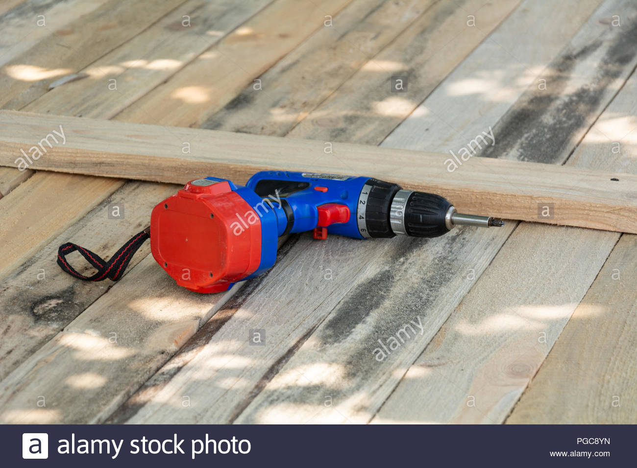Close Up Electric Drill On Wooden Table Background Hammer
