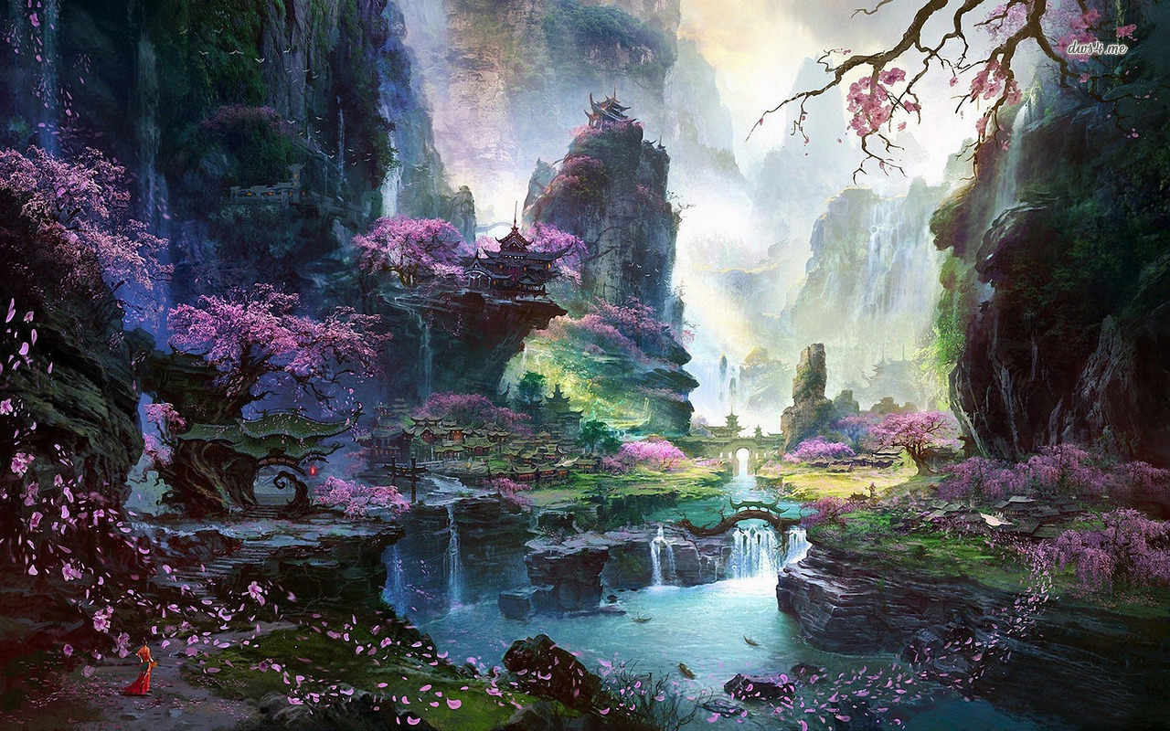Chinese Town In The Mountains Wallpaper Fantasy