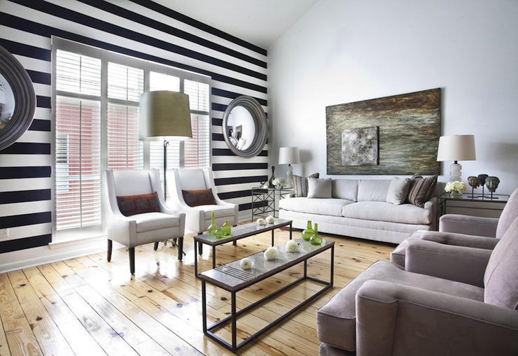 Black And White Striped Wall Transitional Living Room Ty Larkins