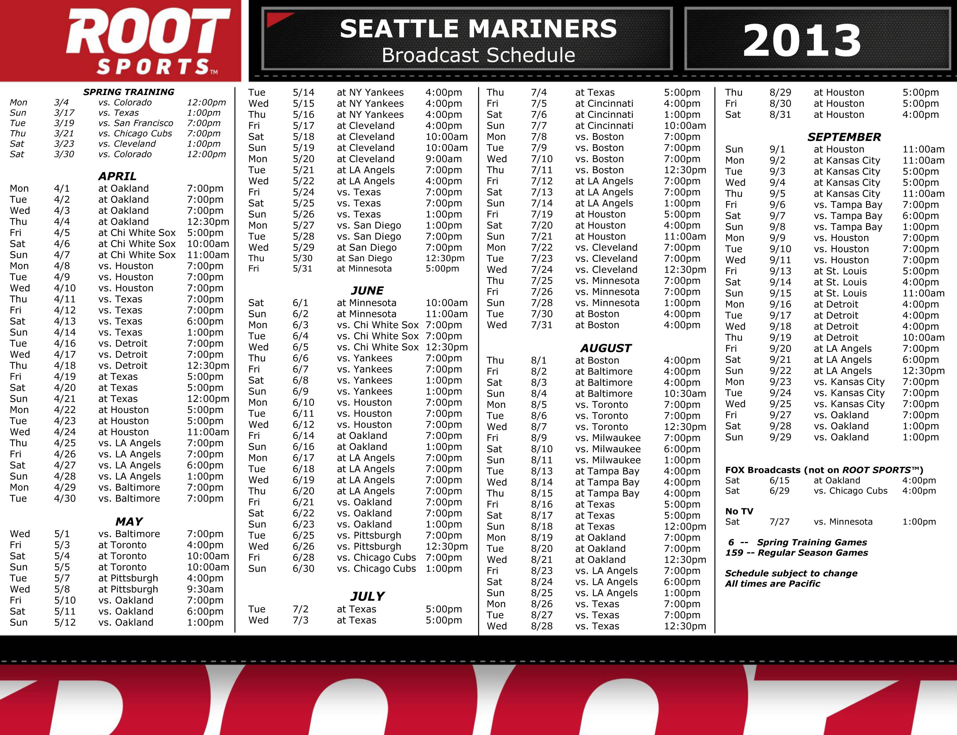 Printable Mariners Schedule prntbl concejomunicipaldechinu gov co