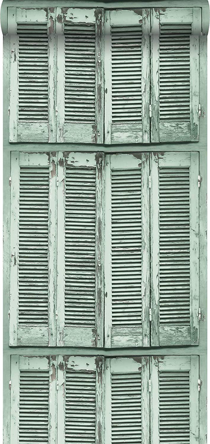 Wallpaper Weathered Wooden French Vintage Louvre Shutters Grayish