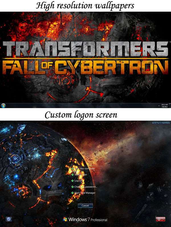 Transformers Fall Of Cybertron Windows Theme With Logon Wallpaper