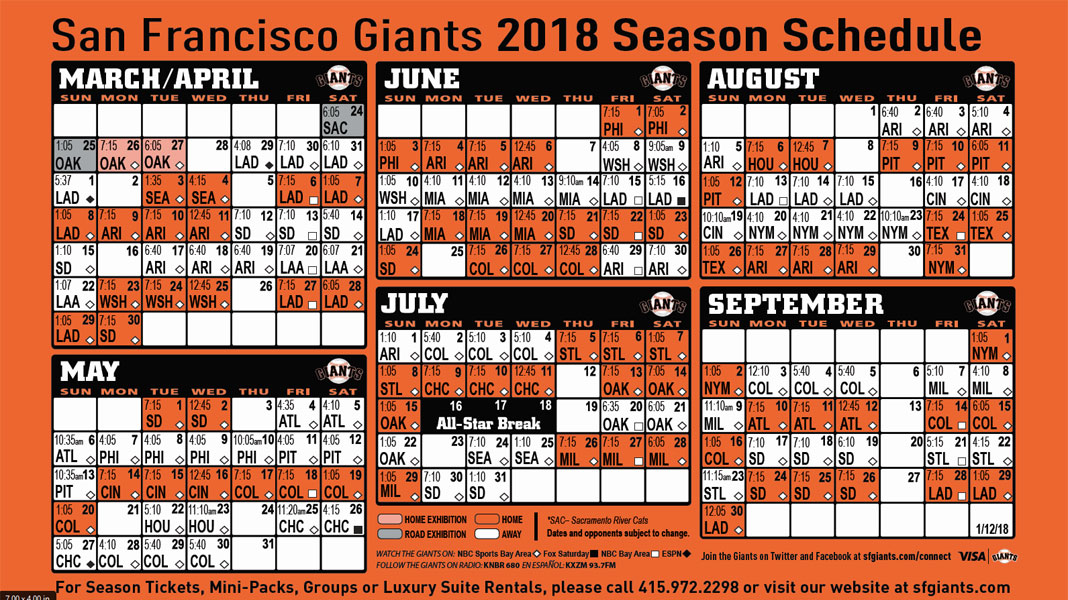 Giants Printable Schedule San Francisco