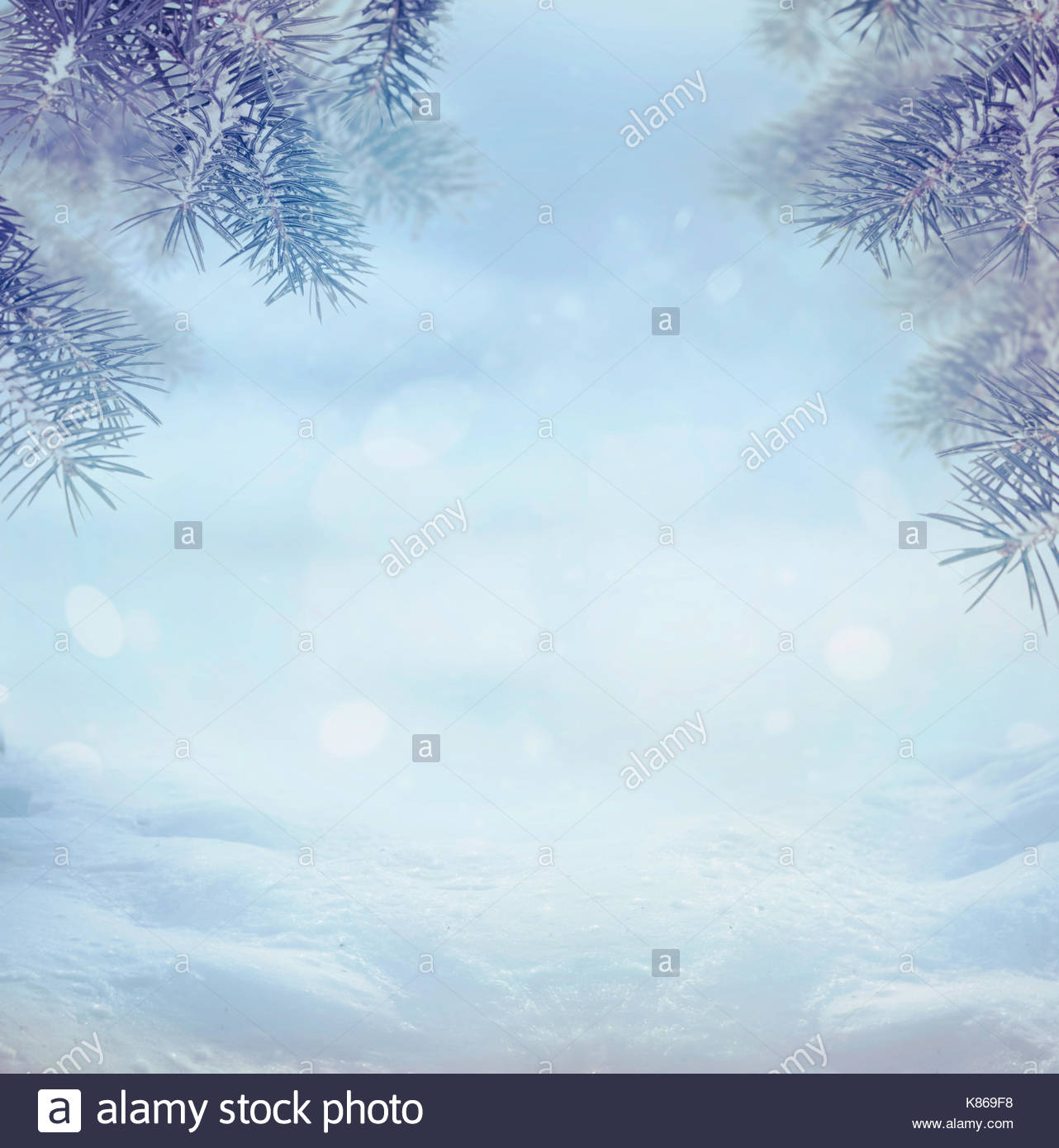 Winter Background Snow Landscape With Flakes Stock