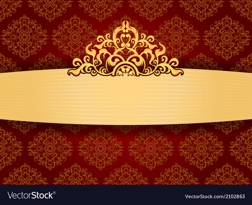 Elegant Gold Frame On Pattern Wallpaper Royalty Vector