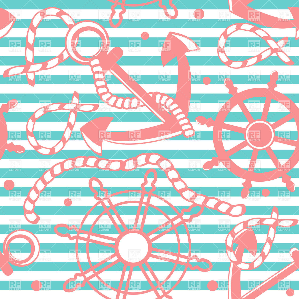 With Anchors And Wheels On Blue Striped Background Background
