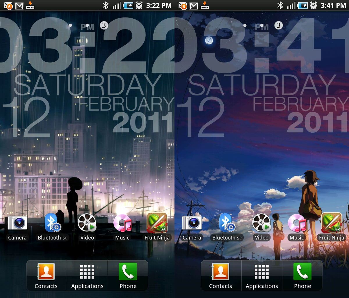 Two screenshots of WP Clock running on the Samsung Galaxy Tab Click