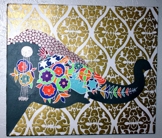Indian Decorative Elephant With Gold Pattern Elephants Background