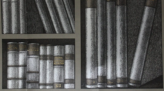 Ex Libris Wallpaper With Faux Book Design In Silver And