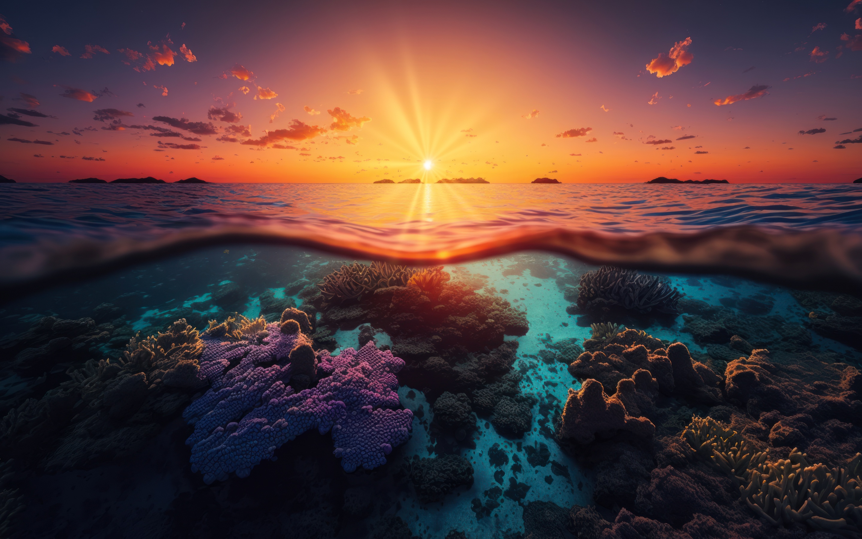 Sunset Wallpaper 4k Underwater Coral Reef Seascape