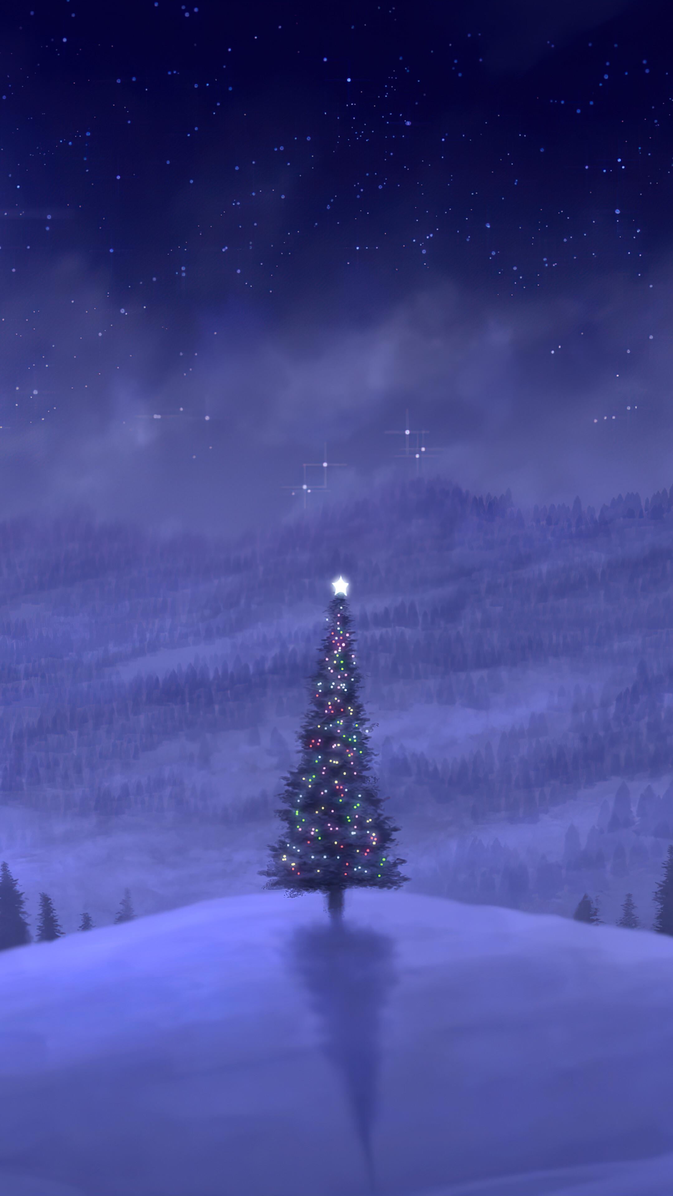Christmas Tree Night Sky Scenery 4k Wallpaper iPhone HD Phone 8040h