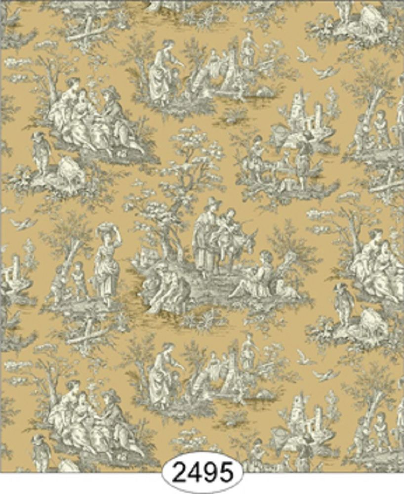 Free download Dollhouse Wallpaper Farm Life Toile Grey on Mustard eBay