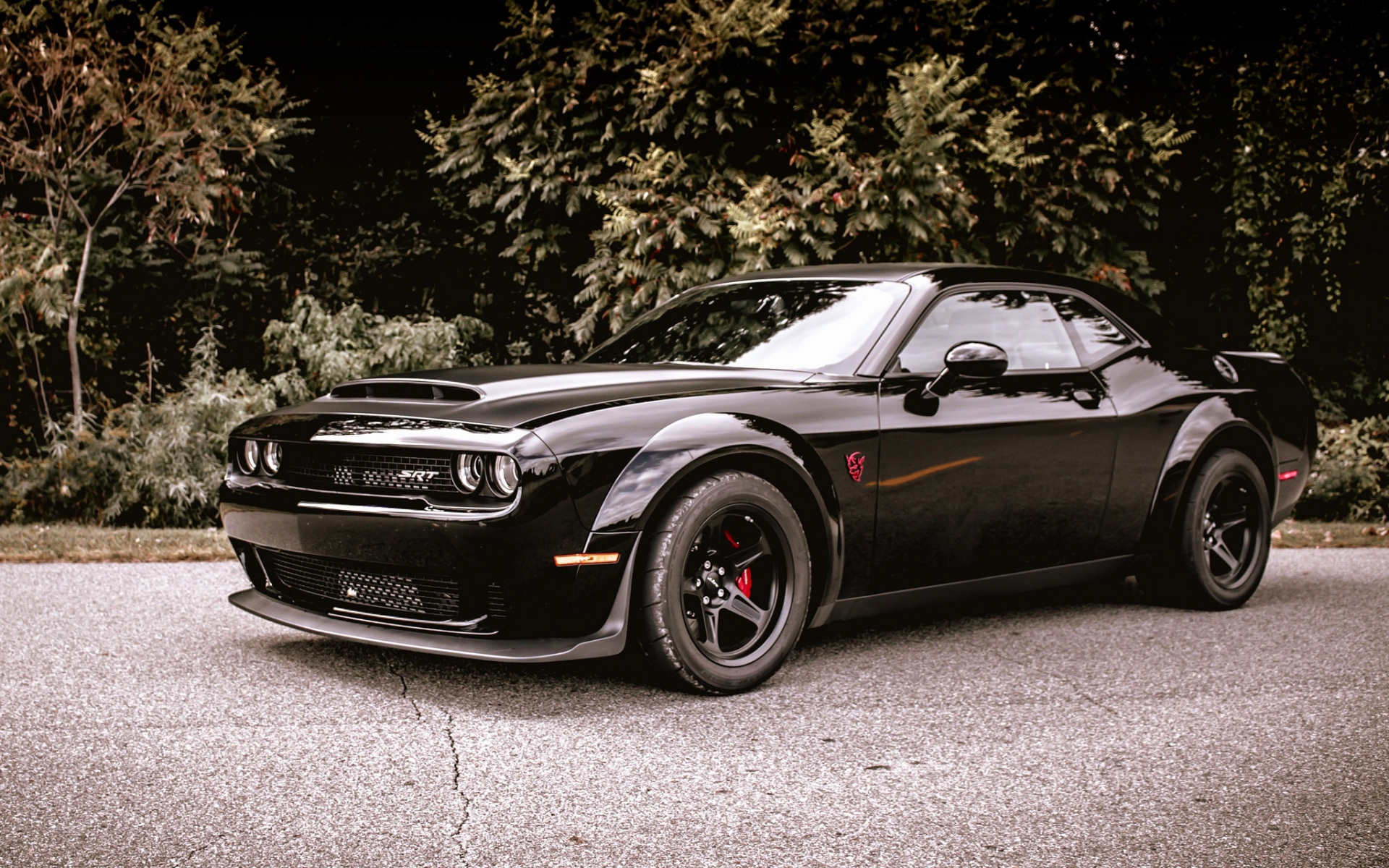 Wallpaper Of Black Car Dodge Challenger Srt