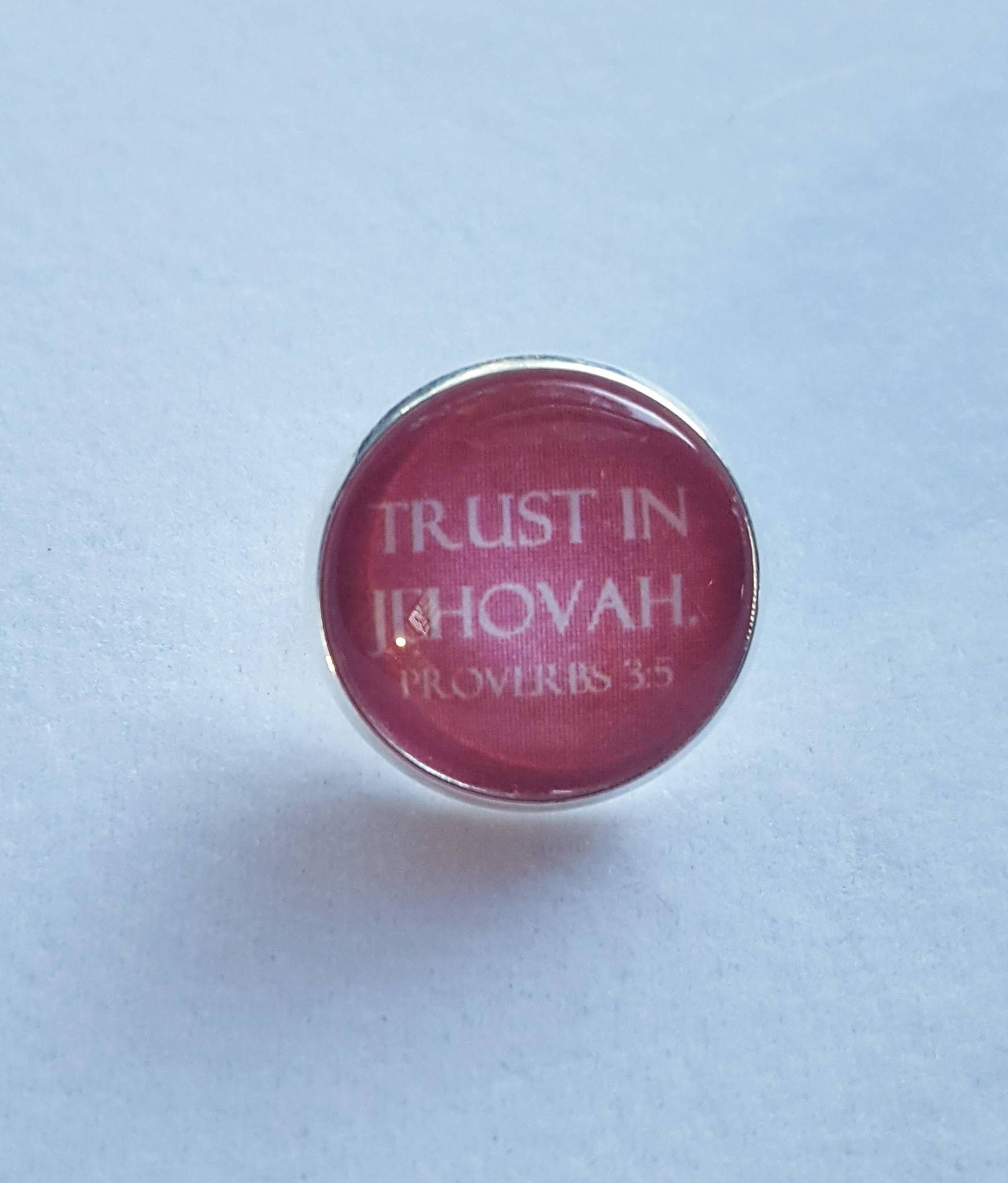Shiny Silver Tie Tac Trust In Jehovah On Burgundy Background Jw