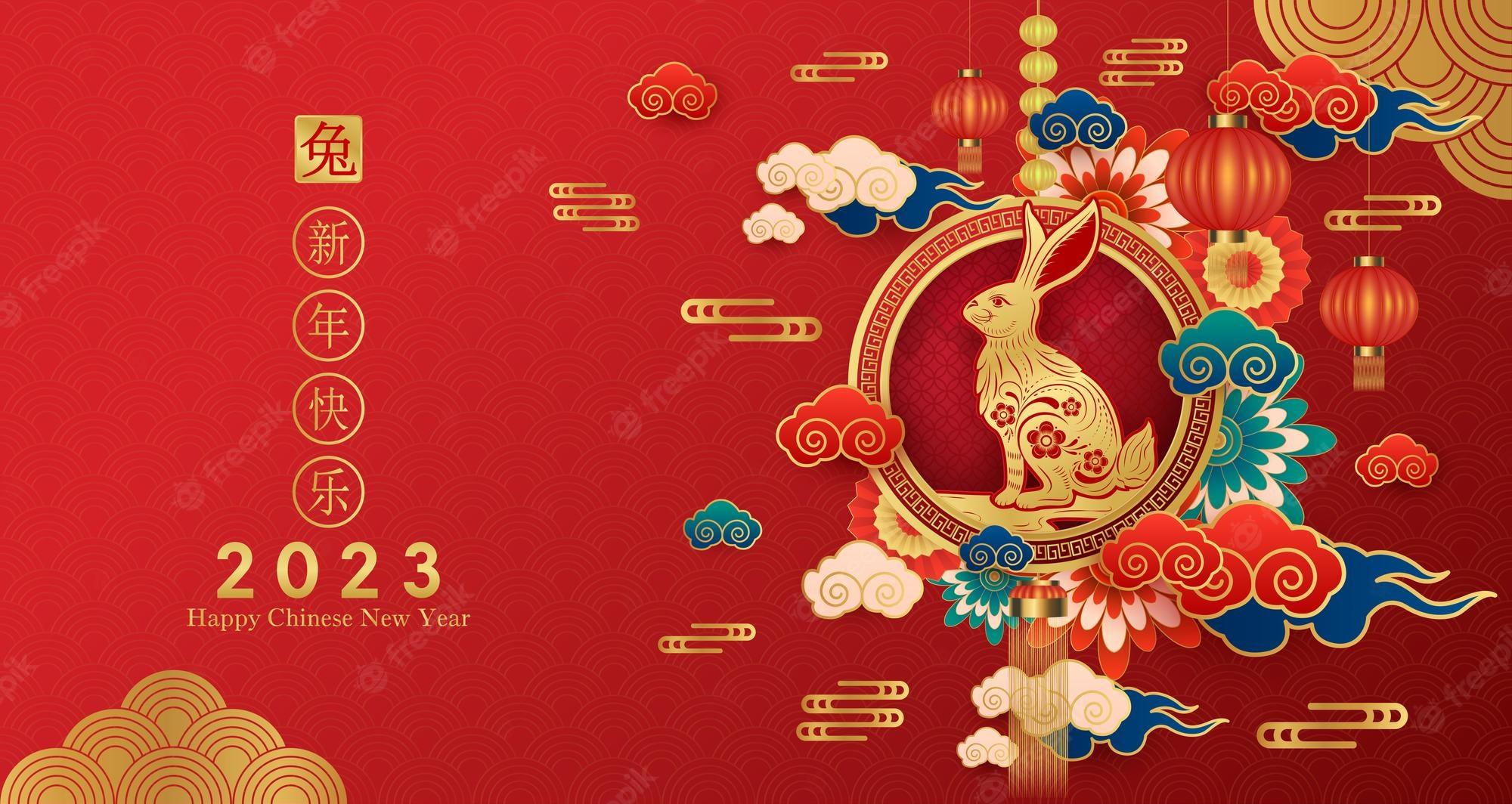 Premium Vector Card Happy Chinese New Year Rabbit Zodiac