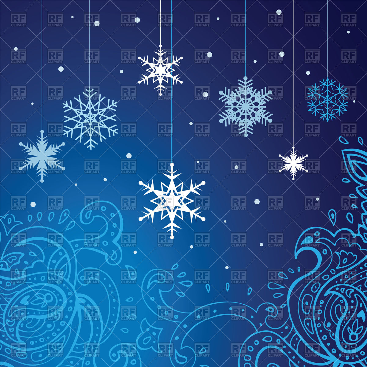 Blue Festive Winter Background Snowflakes And Ornament Vector