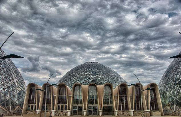Above Wisconsin Sky Wallpaper Steel domes under a gunmetal sky in