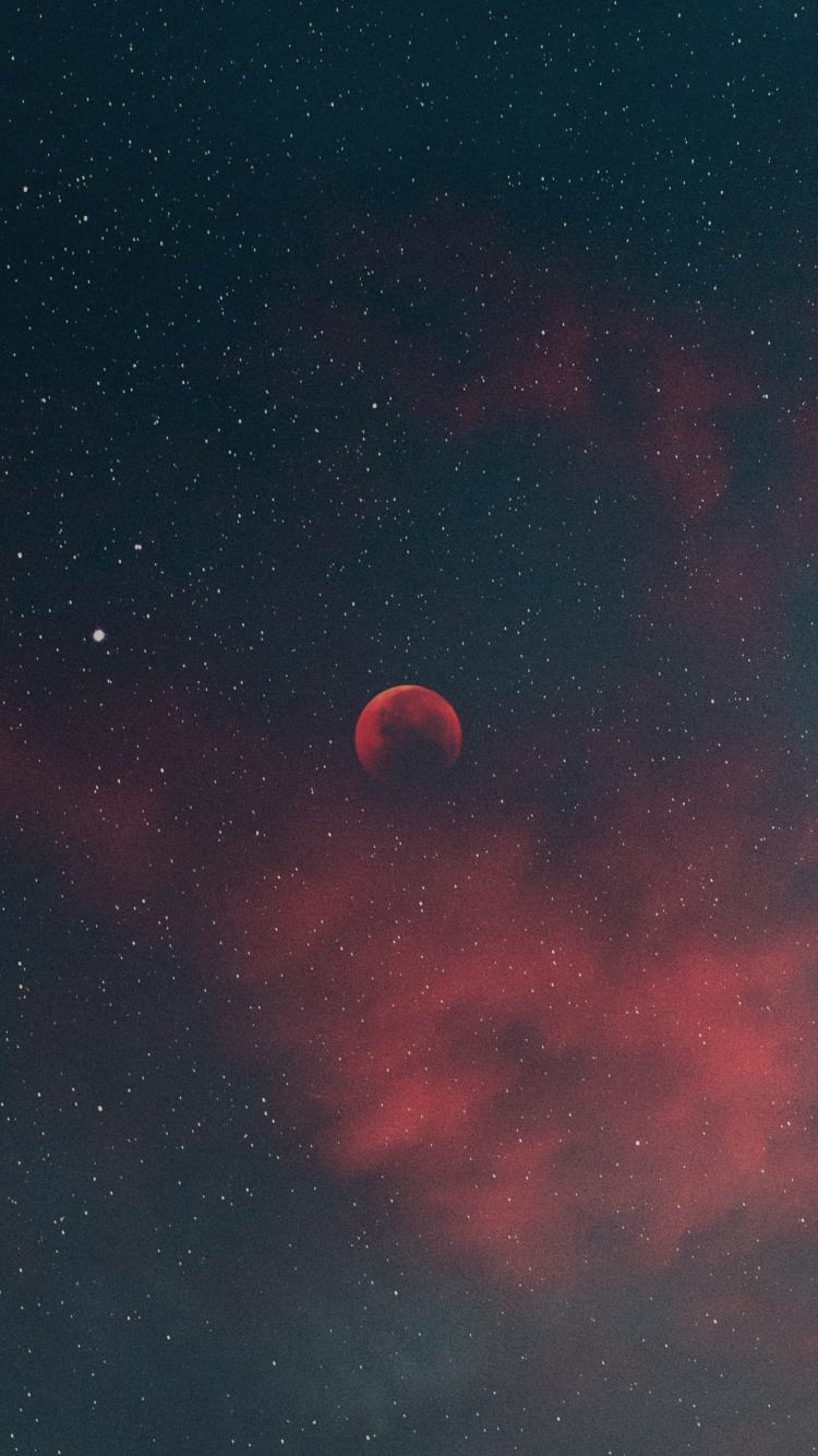 Silhouette Blood Moon Starry Sky Nature Wallpaper
