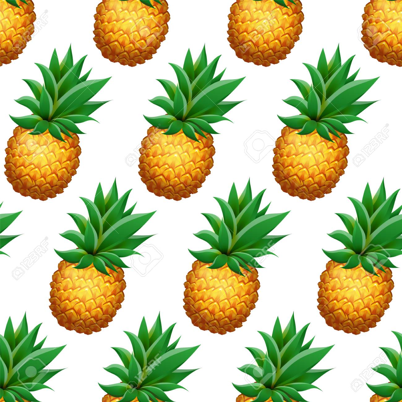 Seamless PINEAPPLE Pattern Realistic Cartoon Pineapples On White