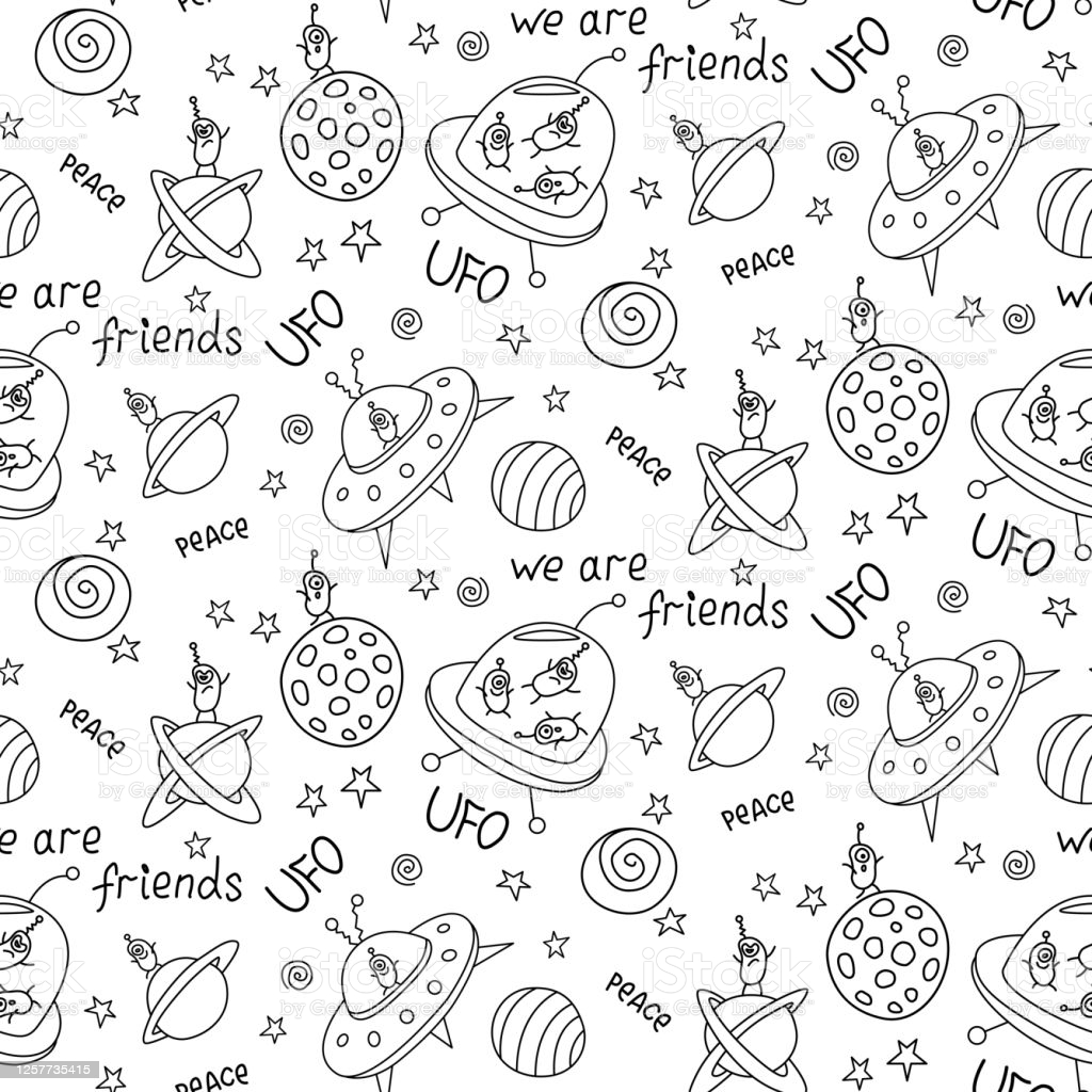 Vector Color Seamless Childish Pattern With Cute Outline Monsters