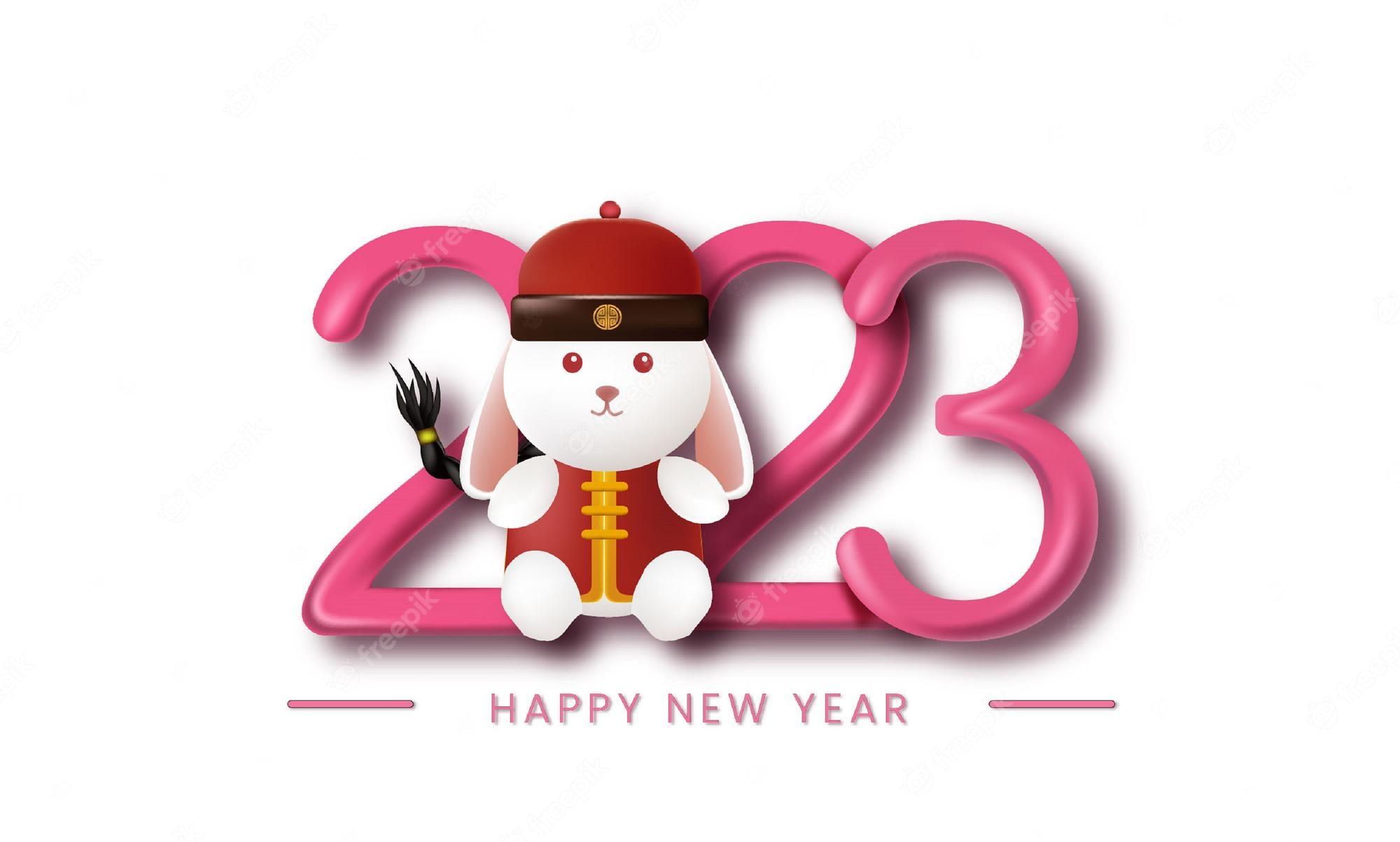 Premium Vector 2023 happy new year 3d text typography with cute