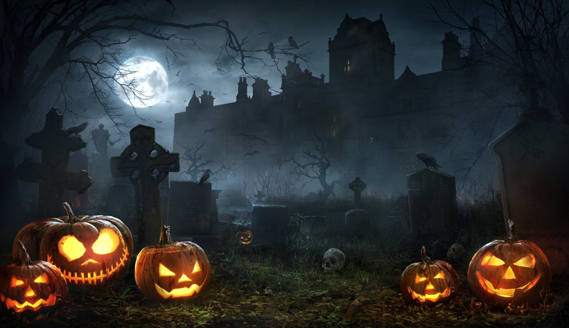 Halloween Night In Graveyard HD Wallpaper Background