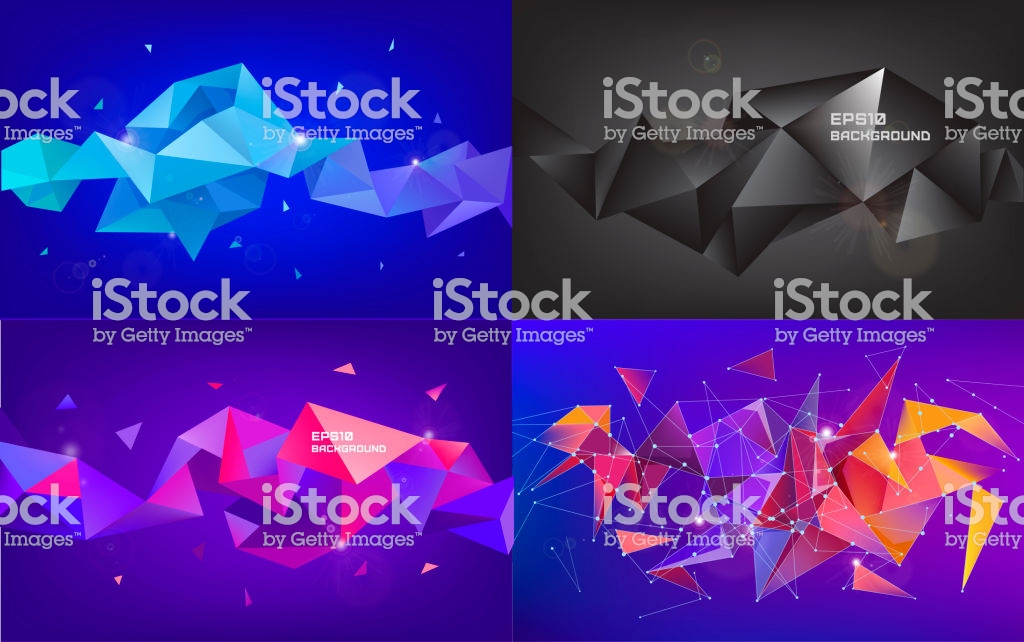 Vector Set Of Abstract Geometric 3d Facet Shapes Horizontal