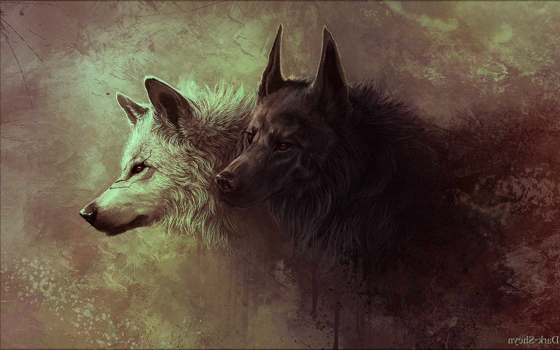 Gray And Black Wolves Painting Wallpaper Hd