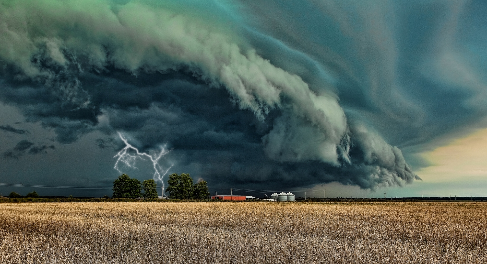 Art Storms Rain Lightning Farms Farmland Fields Skies Clouds Wallpaper