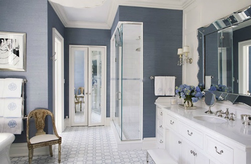 Blue Grasscloth Wallpaper Bathroom Beautiful Baths