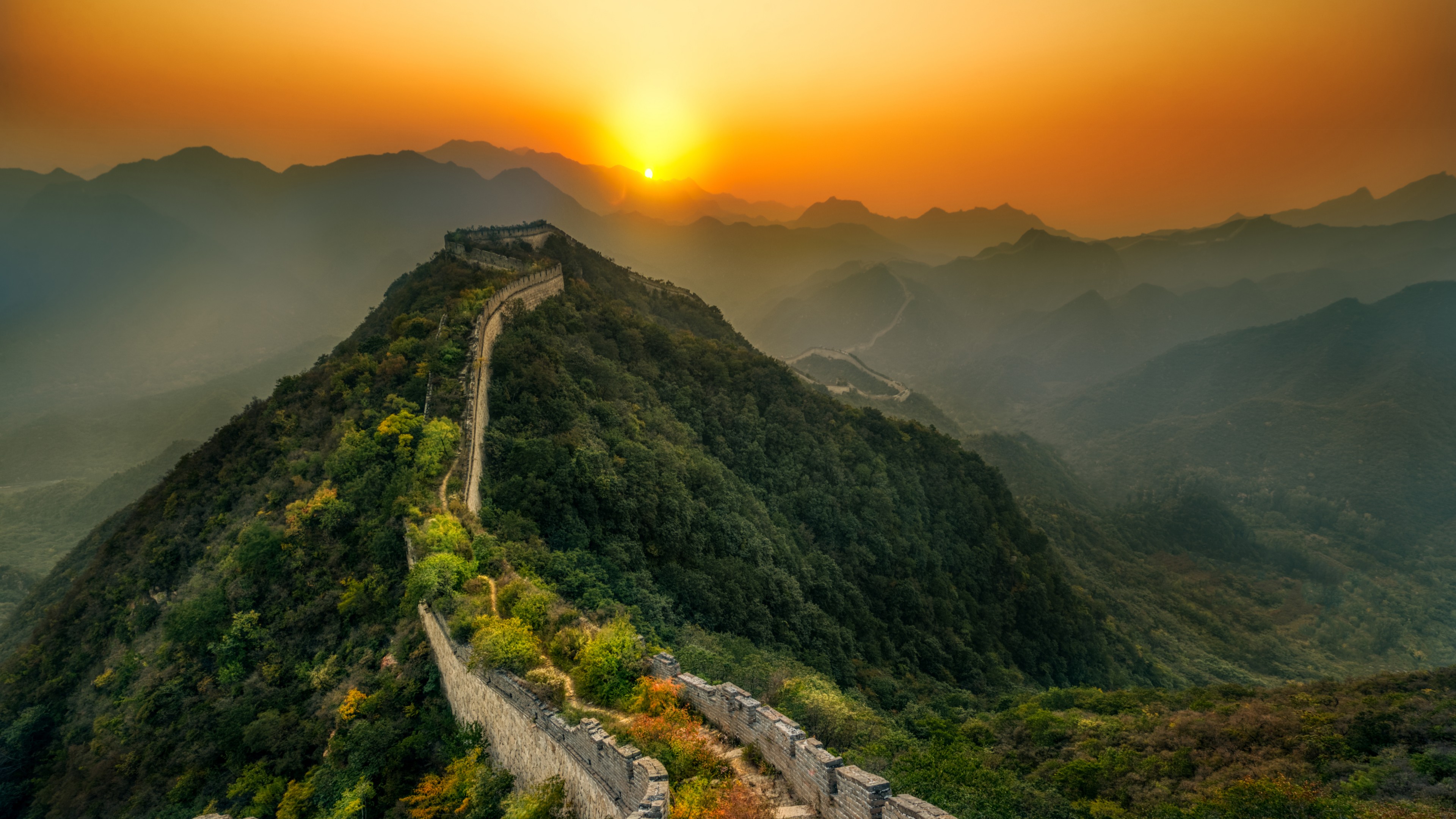 Great Wall Of China Sunset HD Wallpaper 4k