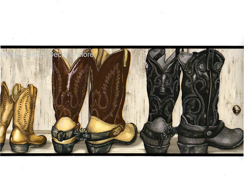 Theme Cowboy Cowgirl Leather Boots Saddle Up Wall Paper Border