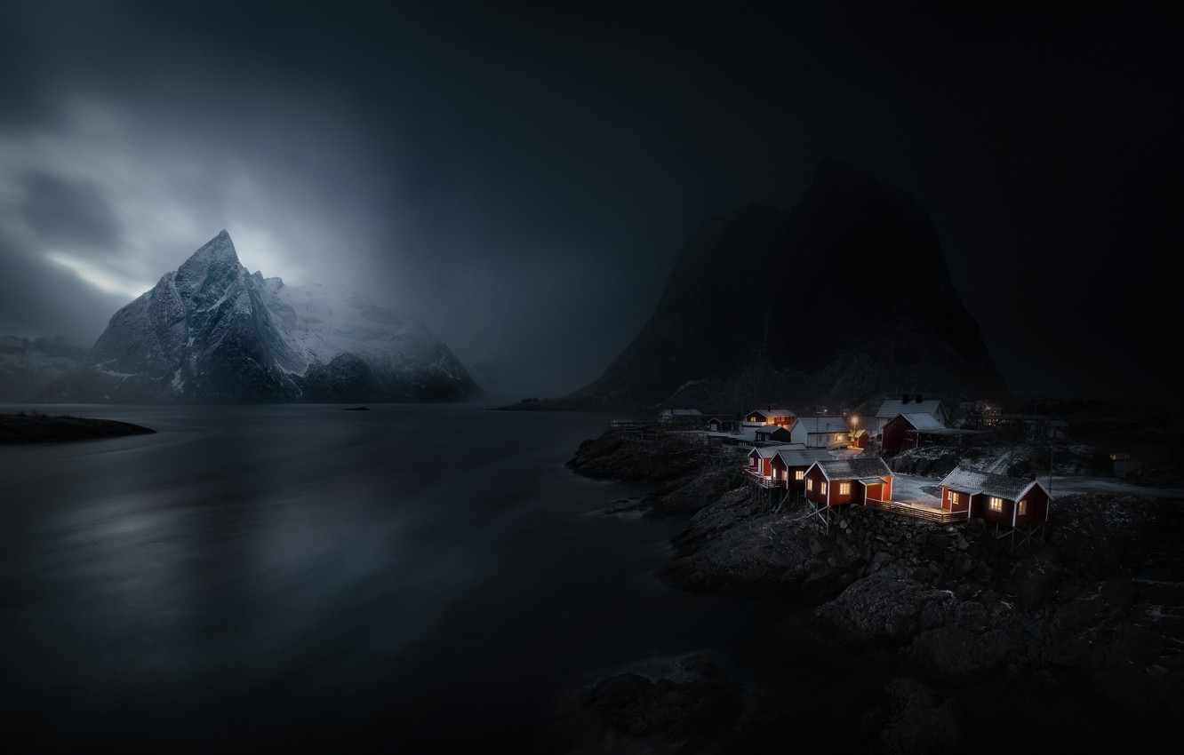 Wallpaper Light Mountains Night Clouds Norway The Village
