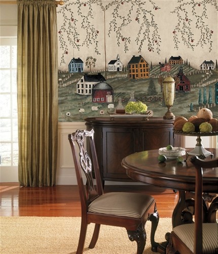  SCENERY PREPASTED WALL MURAL Primitive Houses Kitchen Wallpaper Decor